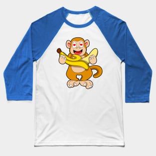 Monkey with Banana & Hearts Baseball T-Shirt